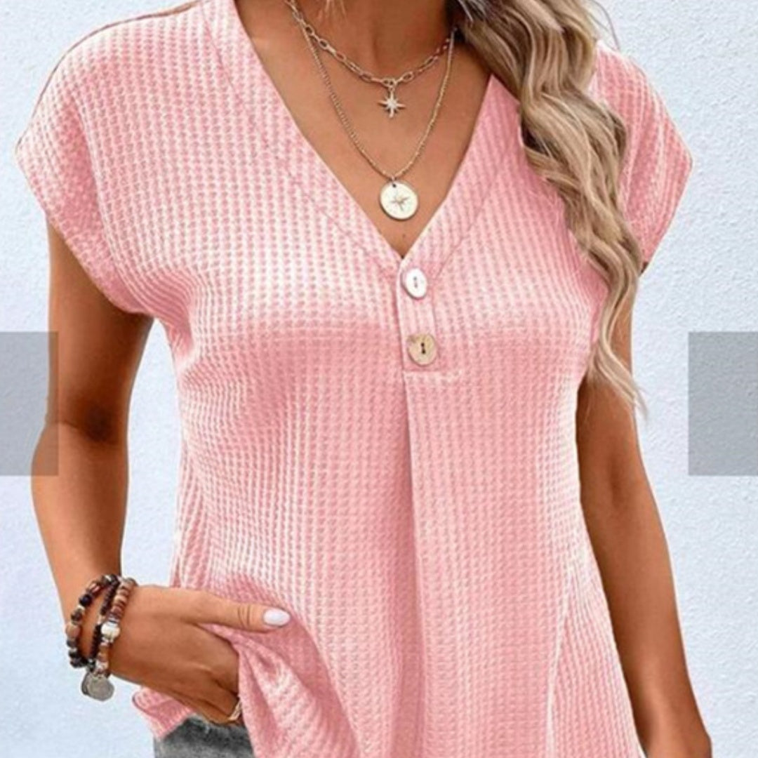 Euro-American Buttoned Short Sleeve Top