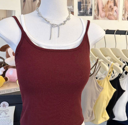 Summer Contrast-color Faux Two-piece Camisole With A Large Bow Knot And Cutout Design On The Back