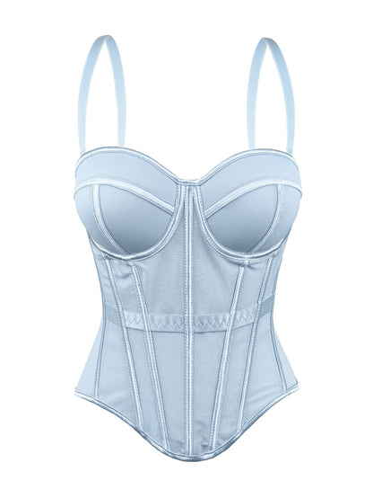 European And American Pure Color Fashionable Fishbone Bra, Waist Slimming Look Mesh Camisole With Breast Pads, Fishbone Top For Outer Wear
