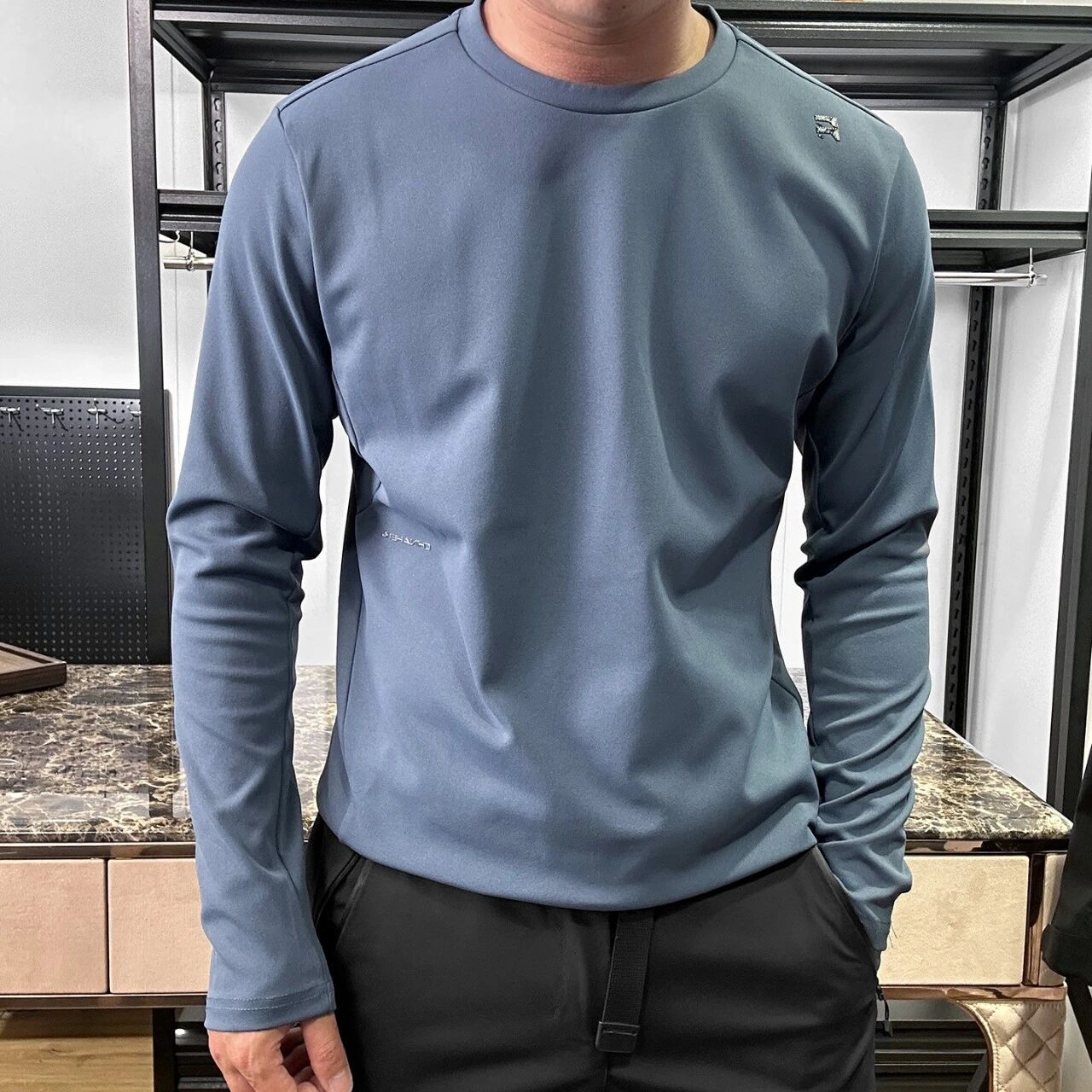 Men's Crew Neck Quick Dry Long Sleeve T-Shirt Breathable Moisture Wicking Athletic Running Workout Tee Lightweight Outdoor Sports Casual Base Layer Top