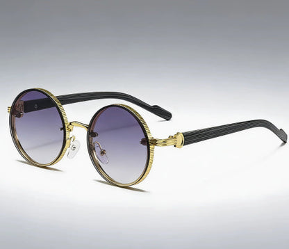Vintage Round-frame Womens Sunglasses Metal Punk Style With Wood-grain Temples Stylish And Versatile