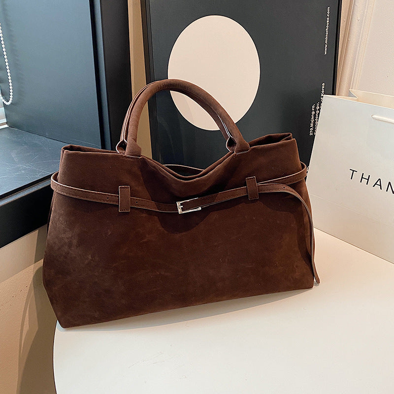 Hot Sale Decorative Design Solid Faux Suede Handbag Large Capacity Casual Tote Bags For Women Tote Design Portable Shoulder Bag