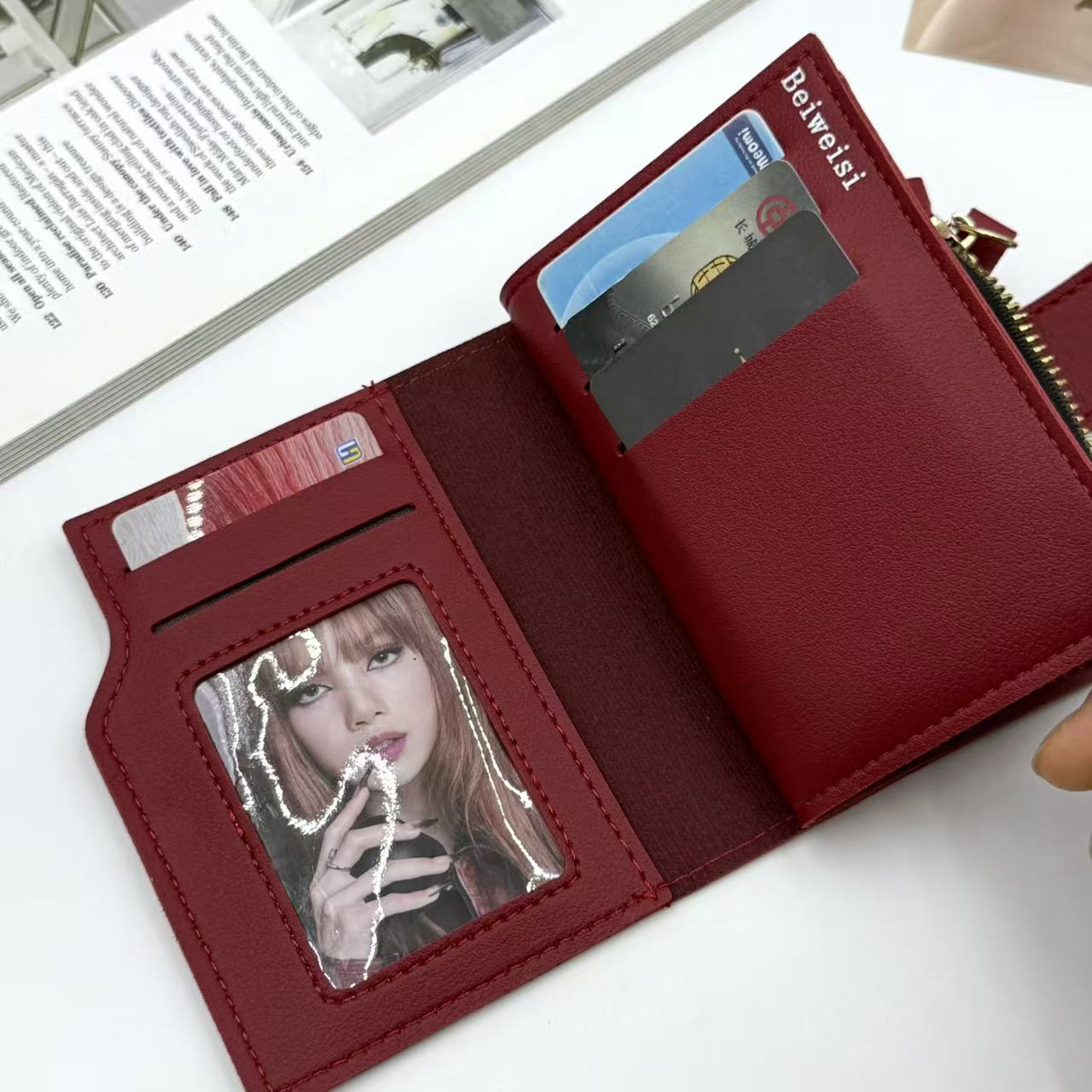 Womens Trifold Short Multi-functional Leather Wallet With Multiple Card Slots