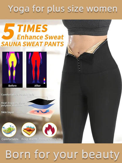 Sauna Sweat Pants For Women High Waist Compression Slimming Leggings Workout Hot Thermo Pant With Adjustable Hook-and-eye Closures