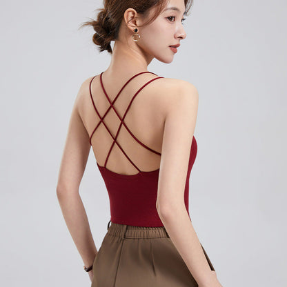 Summer New Sexy Sizzling heat Cross back Sheer strapped Back beauty Camisole