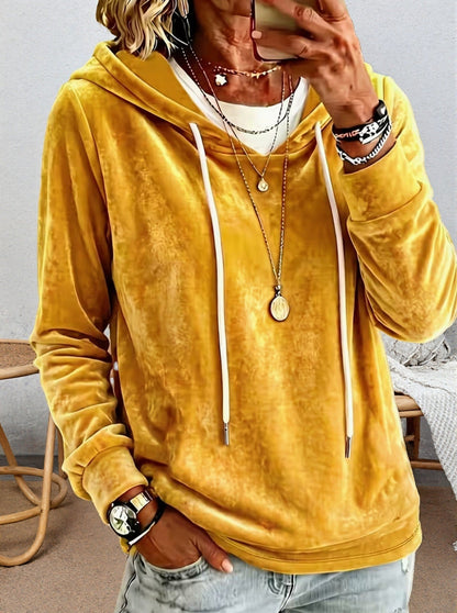 Womens Stylish And Elegant Gold-velvet Hooded Long-sleeve Sweatshirt