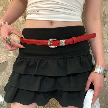 Womens American-style Red Crocodile-pattern Polka-dot Belt