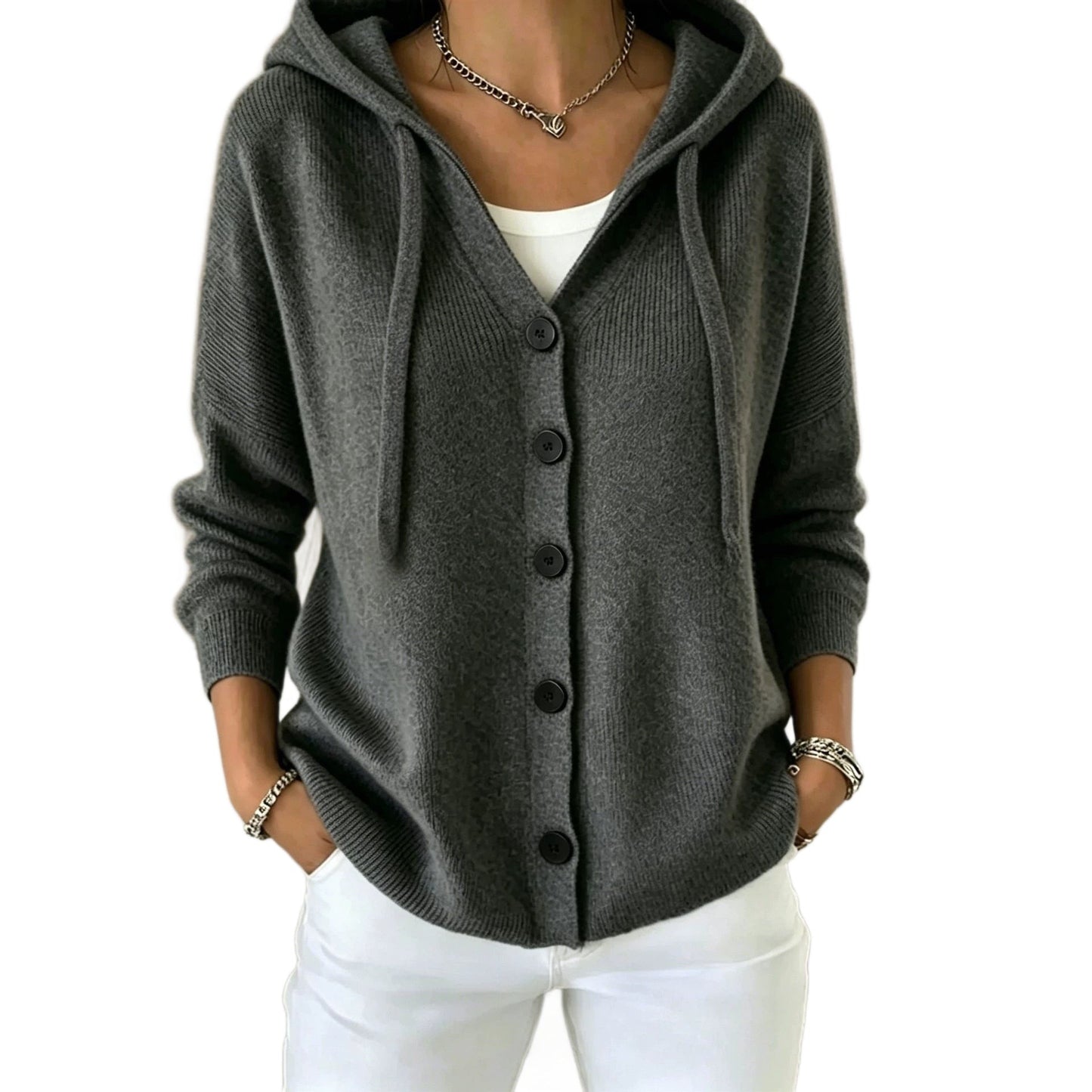 Womens European And American-style Autumnwinter New Hooded Knit Cardigan