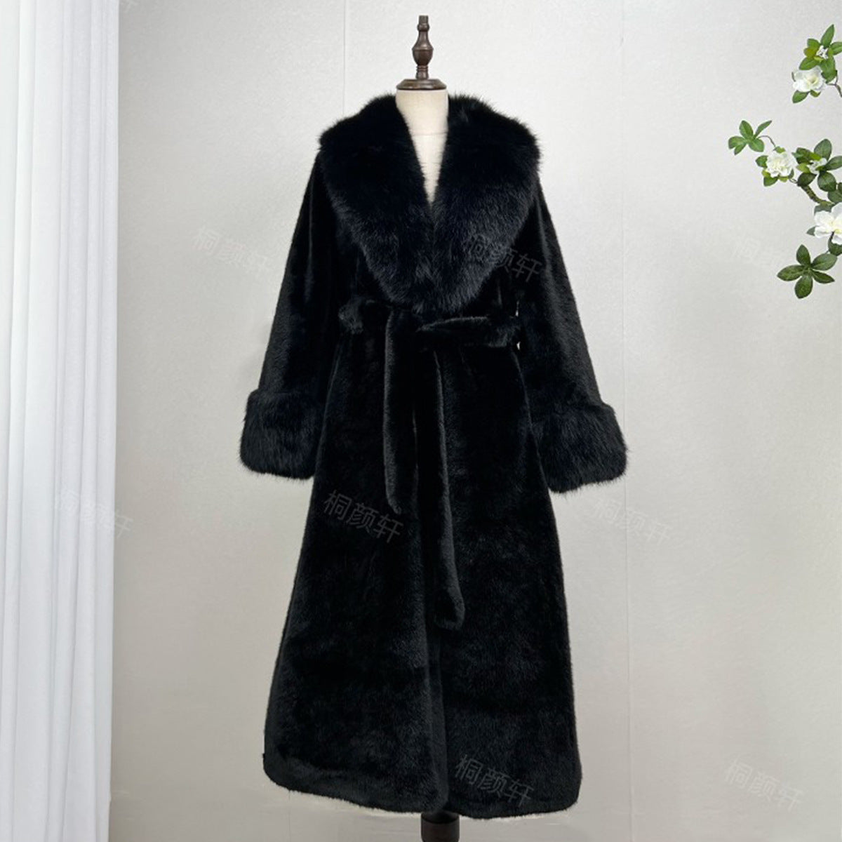 FallWinter Faux Mink Fur-and-leather One-piece Over-the-knee Long Fur Coat