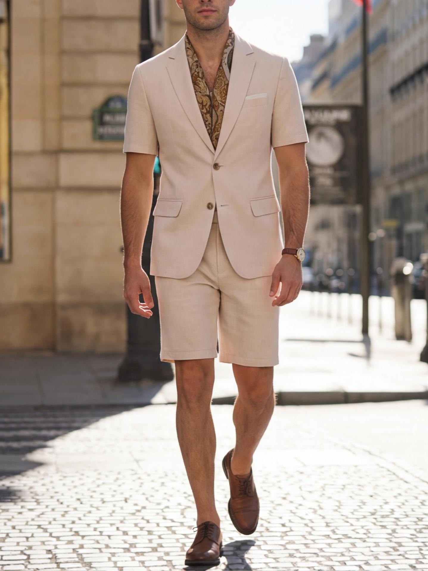 SpringSummer Mens Casual Short-Sleeve Two Piece Suit