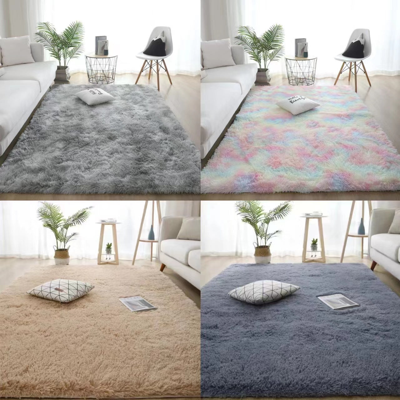 Silk Hair Tie-dyed Carpet Hair Plush Living Room Bedroom And Household