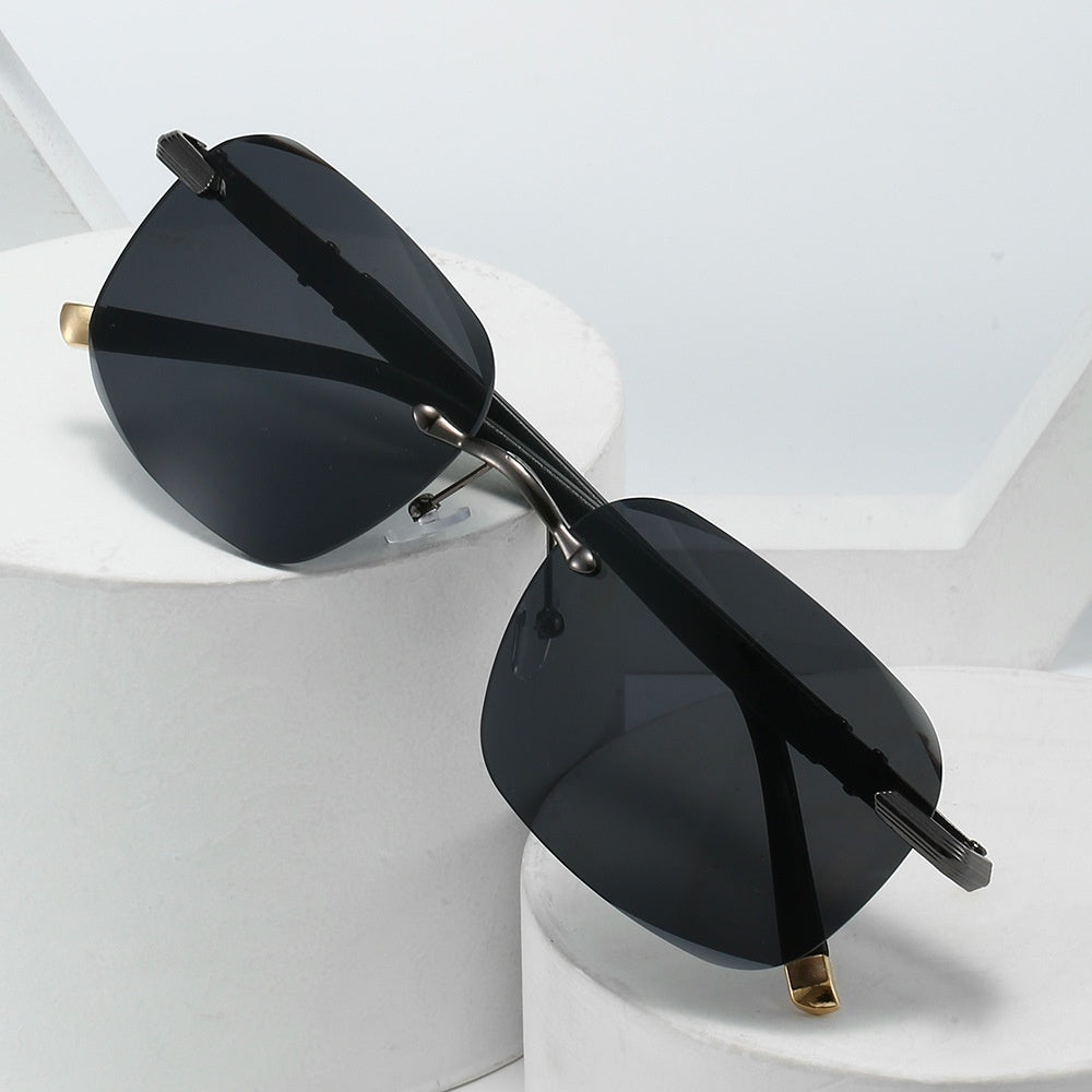 Fashionable Rimless Metal Sunglasses With Cut-out Edges