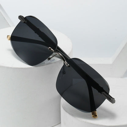 Fashionable Rimless Metal Sunglasses With Cut-out Edges