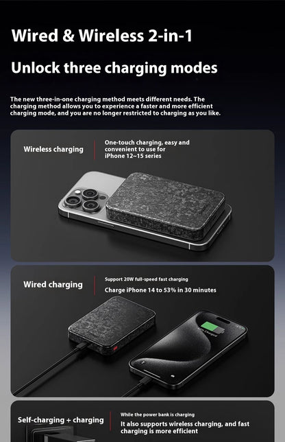 15W Magnetic Power Bank Wireless Carbon Fiber Magsafe Mobile Power Supply