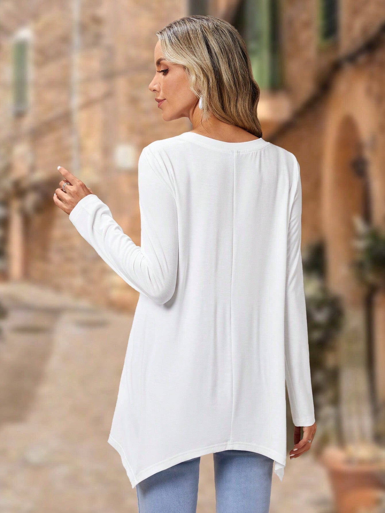 Solid Color Long Sleeve Irregular Fashion Round Neck Top Women's Clothing