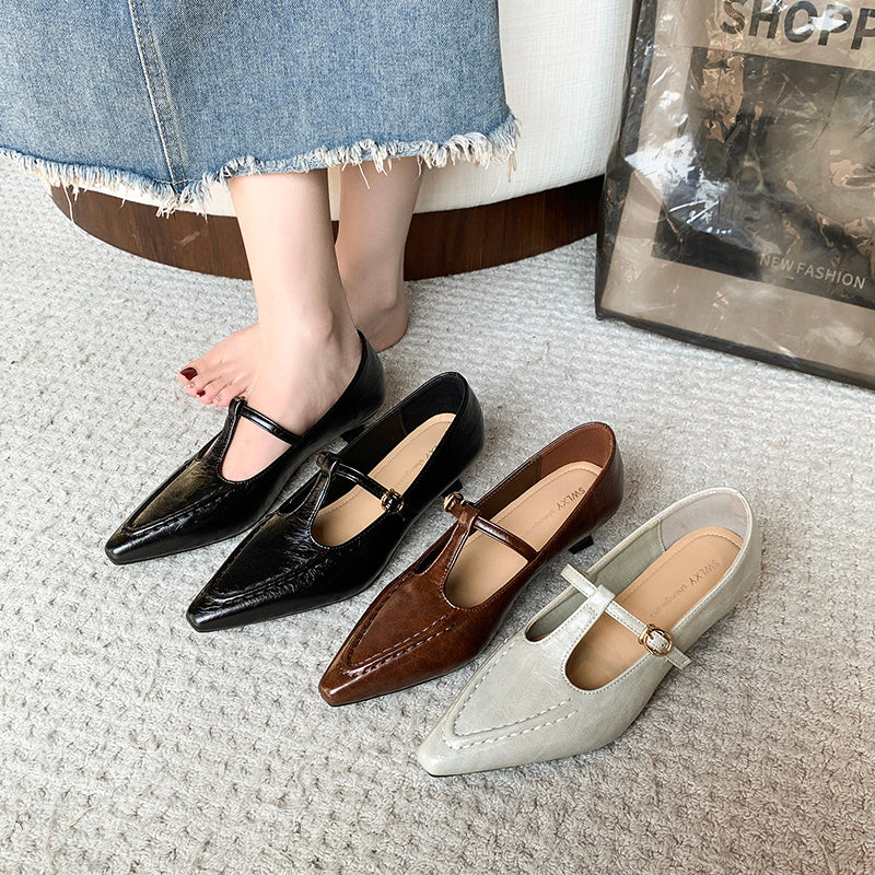Women Vintage French Crinkled Leather Kitten Heel Pumps,  Daily Commuting Dress Shoes