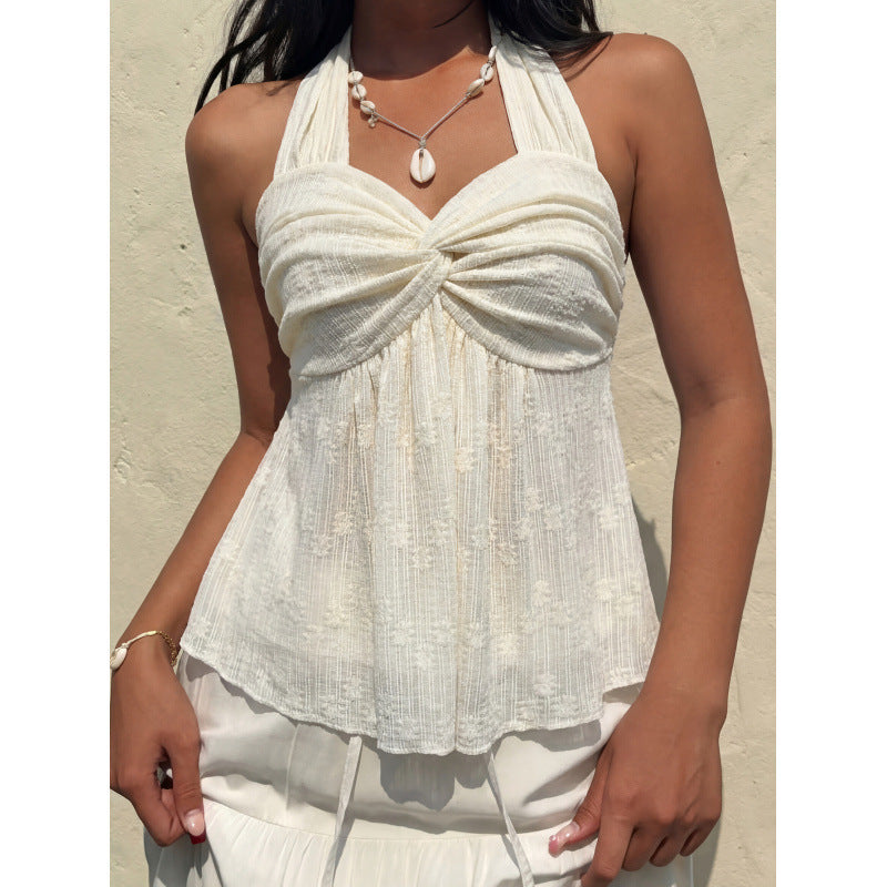 Womens Elegant Solid-color Twist-tie Top