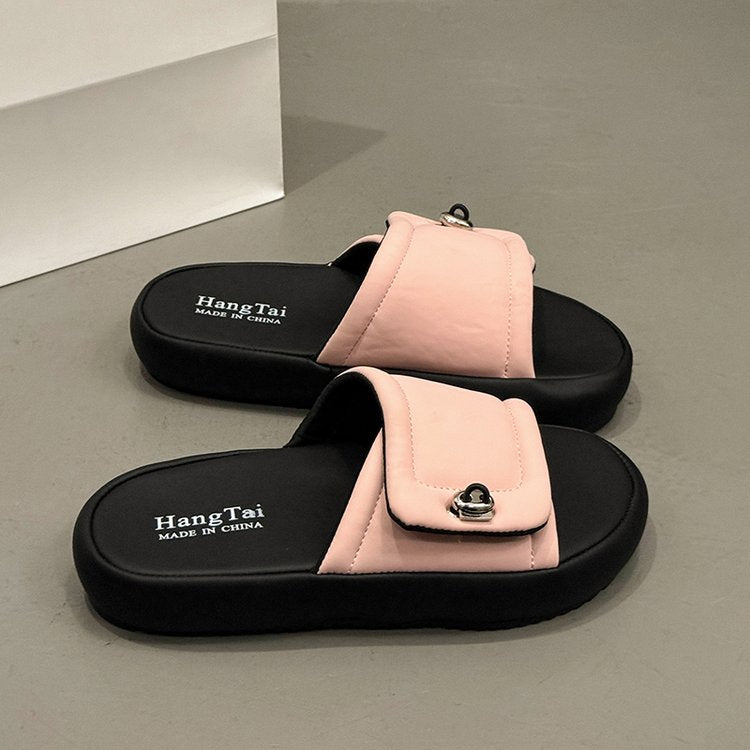 Women Thick Sole Outdoor Fashion Slippers Summer New Internet Famous French Style Slide Sandals Fairy Dress Match Outdoor Sandals For Women