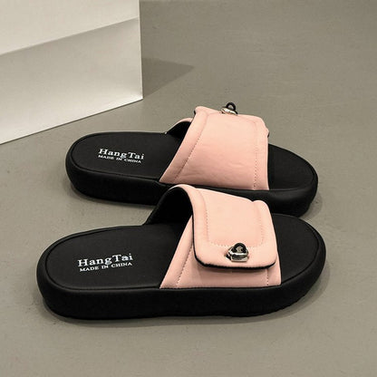 Women Thick Sole Outdoor Fashion Slippers Summer New Internet Famous French Style Slide Sandals Fairy Dress Match Outdoor Sandals For Women