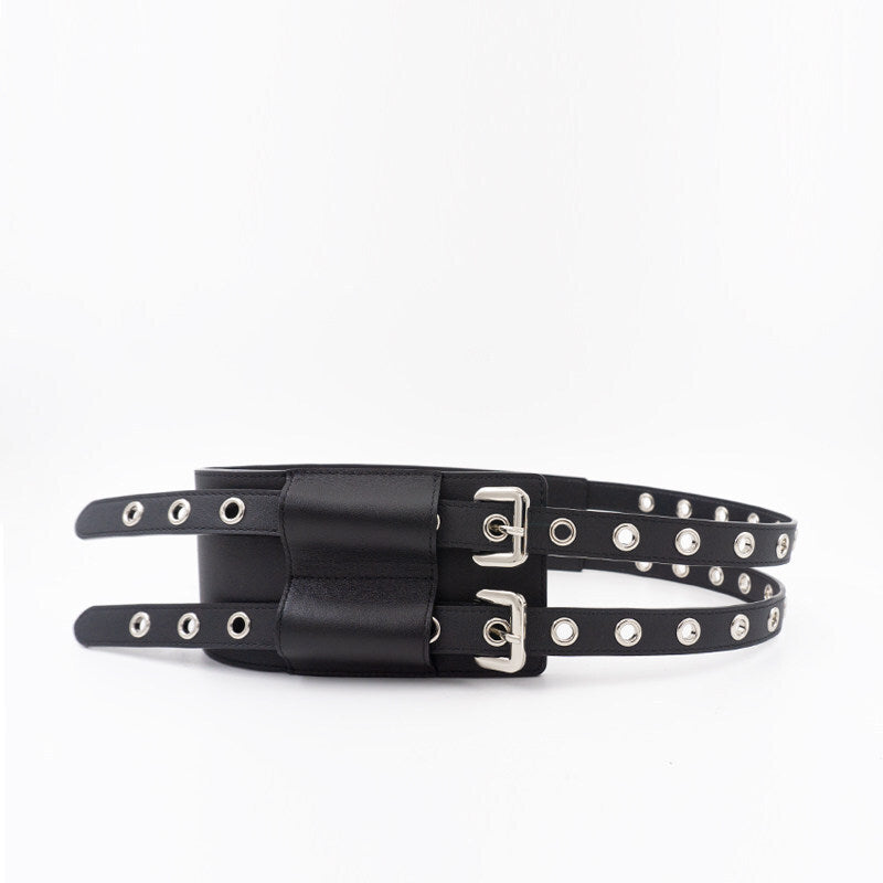 Womens Leather Wide Belt-decorated Dress