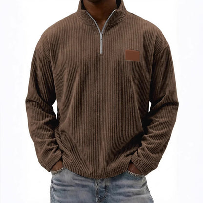 Mens Retro Corduroy Fashion Embroidered Pullover With A Stand-up Collar