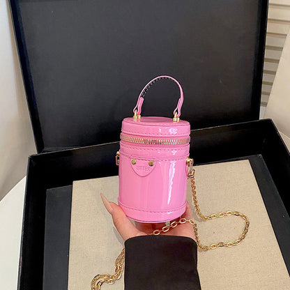 Leather Fashion Candy Color Cylindrical Bucket Bag