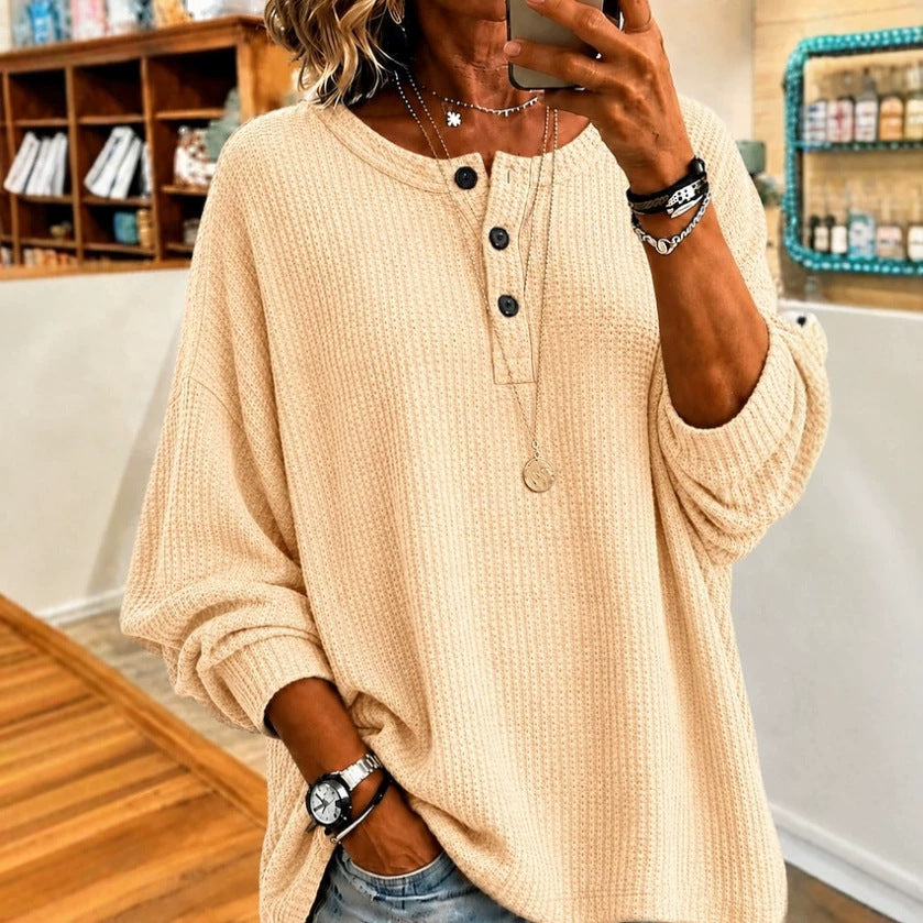 Fashionable Crew-neck Loose-fit Long-sleeve Top