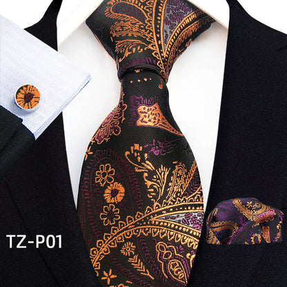 Mens Plaid Formal Tie Pocket Square And Cufflinks Three-Piece Set