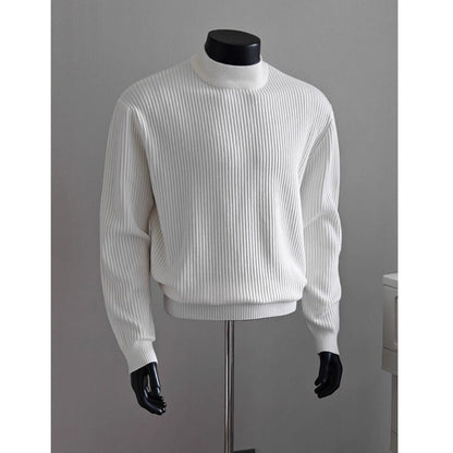 Mens White Ribbed Turtleneck Sweater Knitted Top