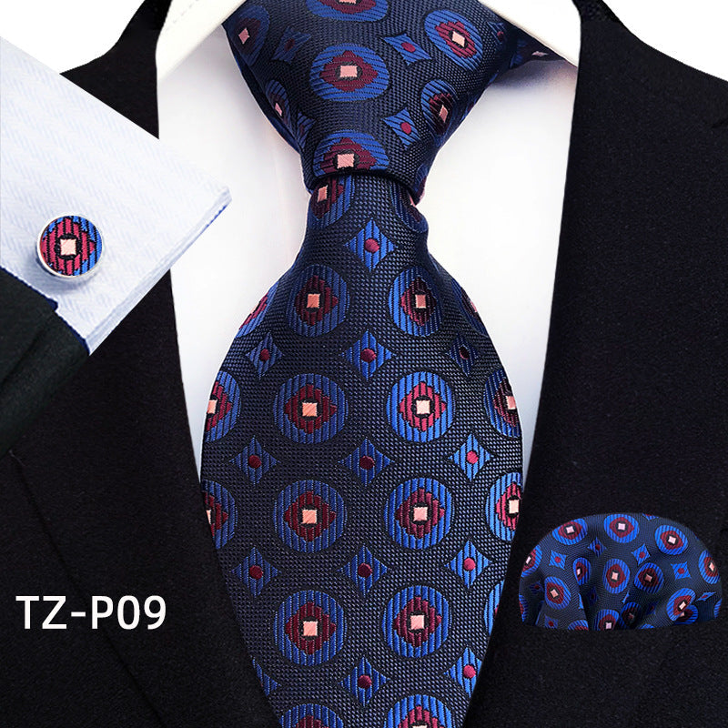 Mens Plaid Formal Tie Pocket Square And Cufflinks Three-Piece Set