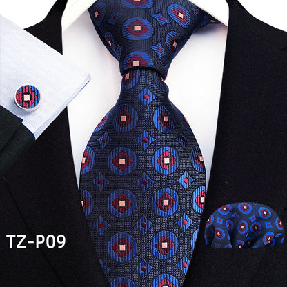 Mens Plaid Formal Tie Pocket Square And Cufflinks Three-Piece Set