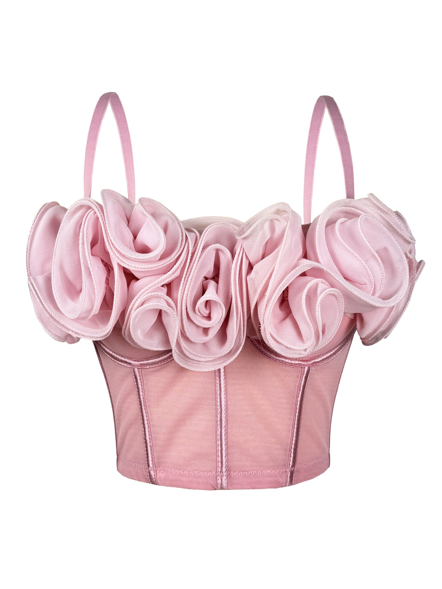 New Three-Dimensional Flower Fishbone Bra Pure Desire Tube Top Mesh Breathable Inner Fishbone Top Sexy Suspender Belt