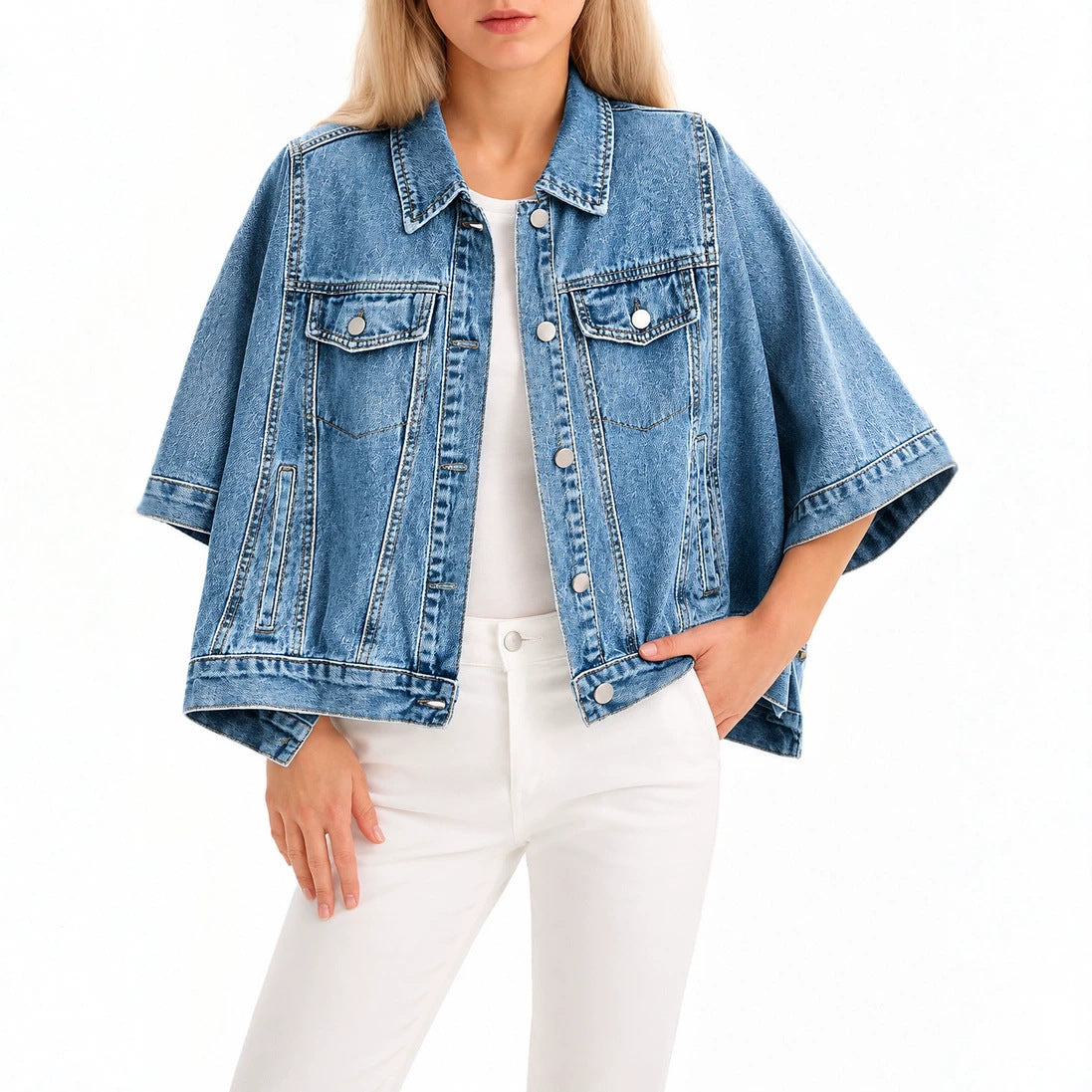 Autumn Womens Batwing-Sleeve Loose Denim Jacket