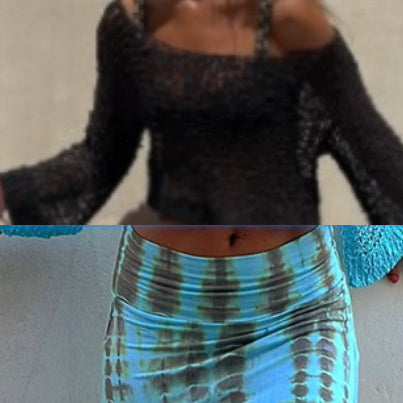 Stitching Hollow-Out Knitwear Dress Suit