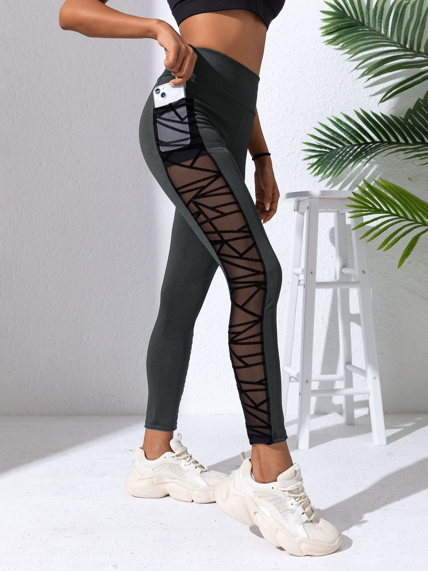Cross-border High Waist Contrast Color Stitching Running Pants Belly-lifting Yoga Clothing Fitness Sports Naked Feeling Tight Leggings