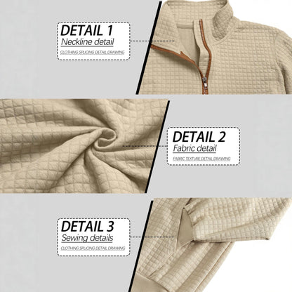 Cross-border Amazon Men's Autumn & Winter Half-Zip Suede Jacquard Small Check Long-Sleeve Stand Collar Casual Sweatshirt