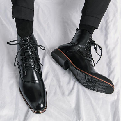 Mens Shoes British-style Height-increasing Leather Boots Hairstylist-pointed-toe Leather Shoes