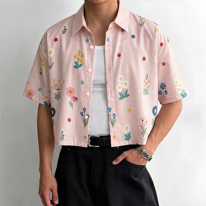 Mens Loose-fitting, Cropped, All-over Print Short-sleeve Shirt