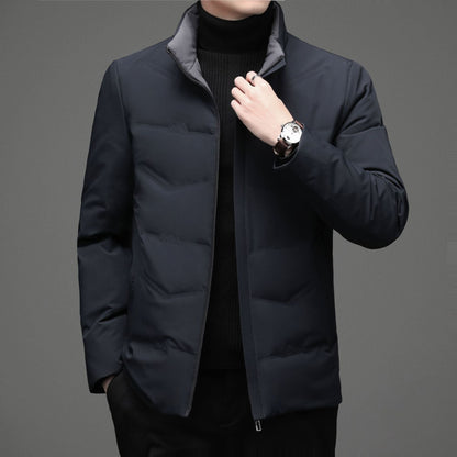 Mens Casual Color Stand-collar White Duck Down Warm Down Jacket