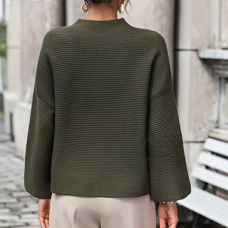 2023 Autumn New Nine-Quarter Sleeve Pullover Sweater Loose Women's Top Solid Color Long Sleeve Base Shirt Casual Versatile