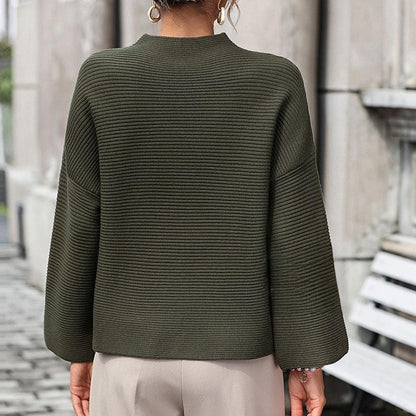 2023 Autumn New Nine-Quarter Sleeve Pullover Sweater Loose Women's Top Solid Color Long Sleeve Base Shirt Casual Versatile