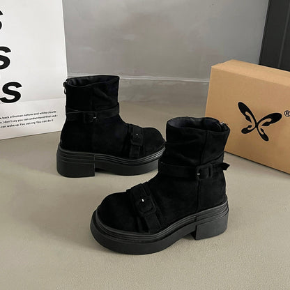Womens Platform Height Increasing British Style Martin Boots 2026 New Arrival Trendy Vintage Western Cowboy Boots Pants Tube Ankle Short Boots