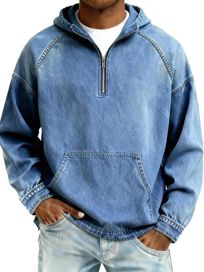 Mens Solid-Color Casual Hooded Zip-Up Sweatshirt