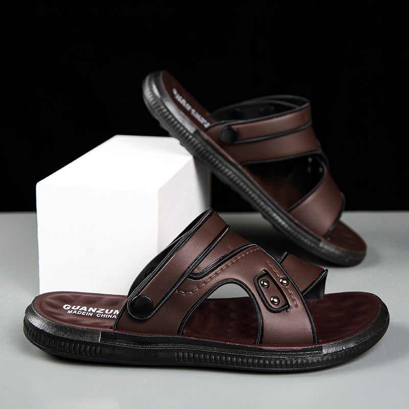 Mens Sandals Leather Platform Design Dual-purpose For Beach And Outdoor Wear