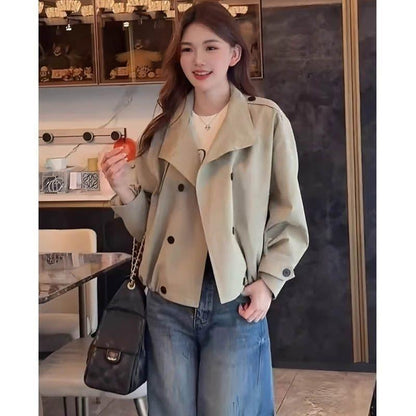 Designer-style Double-breasted Cropped Trench Coat