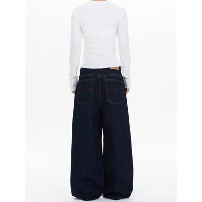 Draped Cut Wide-leg Casual Relaxed Fit High-waisted Denim Jeans With A Button-fly
