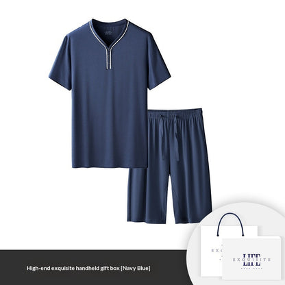Mens Home Wear Thin Short-Sleeve Shorts Pajama Set