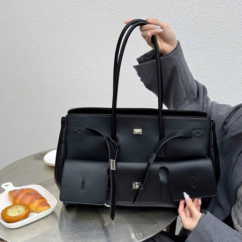 Large-Capacity Neutral-Style Tote Wing Genuine Leather Motorcycle Shoulder Bag