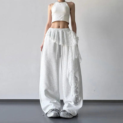 Lace-panelled Wide-leg Pants For Women