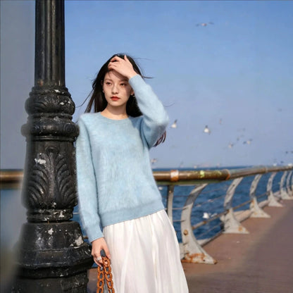 Womens Casual, Loose-fitting, Versatile Solid-color Sweater